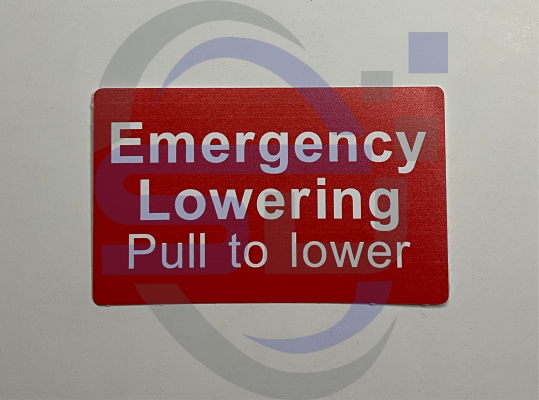 Power Tower, Emergency lowering pull to lower Single Decal, SAF1035 - Safety Decals Ltd