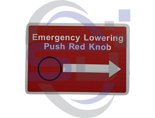 Power Tower, Emergency lowering push red knob Single Decal, SAF1007 - Safety Decals Ltd