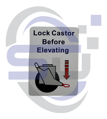 Power Tower, Lock castor before elevating Single Decal, SAF1034 - Safety Decals Ltd