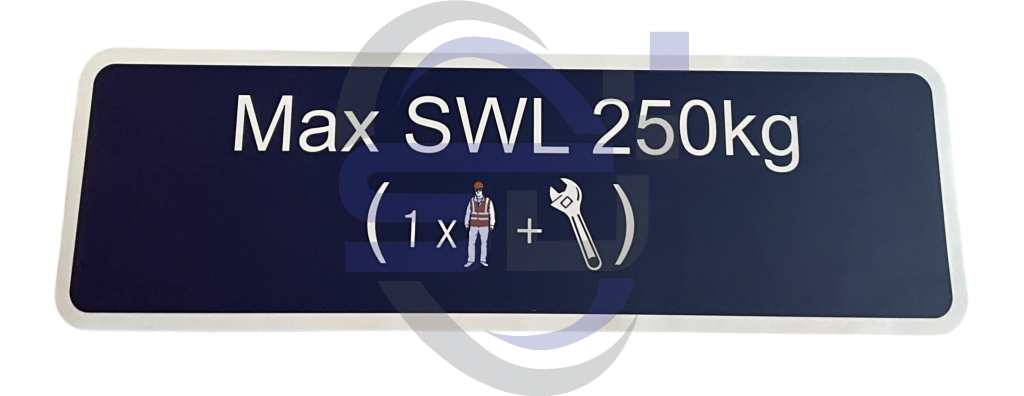 Power Tower, Max SWL 250kg, Single Decal, SAF1083 - Safety Decals Ltd