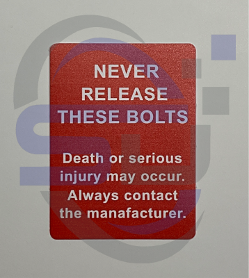 Power Tower, never release these bolts Single Decal, SAF1045 - Safety Decals Ltd