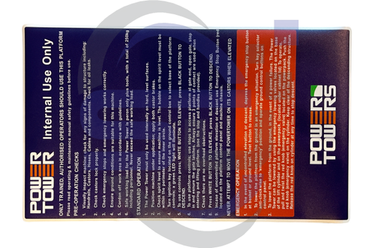 Power Tower, Operators Manual, Single Decal, SAF1053 - Safety Decals Ltd