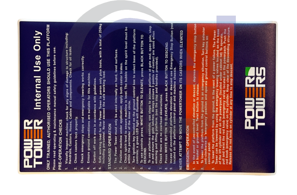Power Tower, Operators Manual, Single Decal, SAF1053 - Safety Decals Ltd