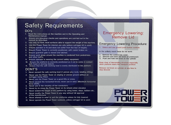 Power Tower, Safety requirements Single Decal, SAF1015 - Safety Decals Ltd