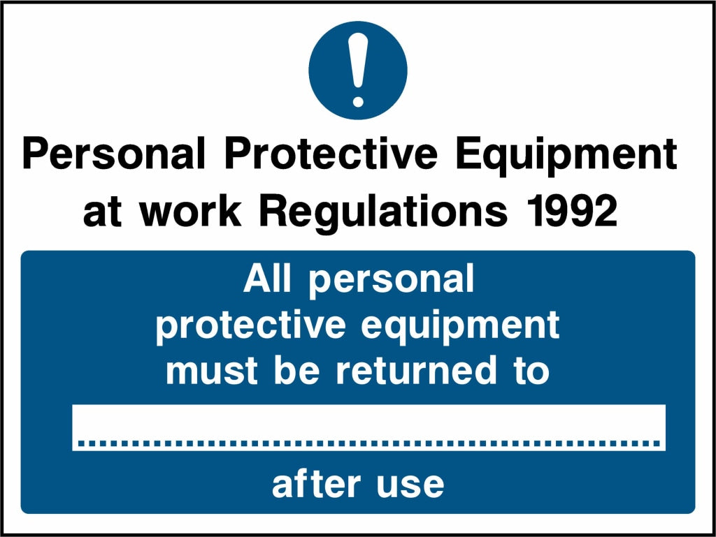 PPE at work Regulations 1992 All PPE must be returned to after use - Safety Decals Ltd