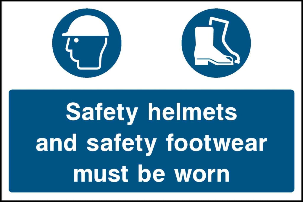 Safety helmets and safety footwear must be worn - Safety Decals Ltd