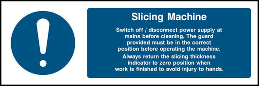 Slicing Machine Switch Off/Disconnect Power Supply At Mains Before Cleaning