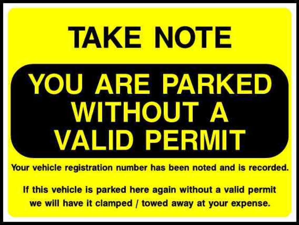 TAKE NOTE YOU ARE PARKED WITHOUT A VALID PERMIT - Safety Decals Ltd