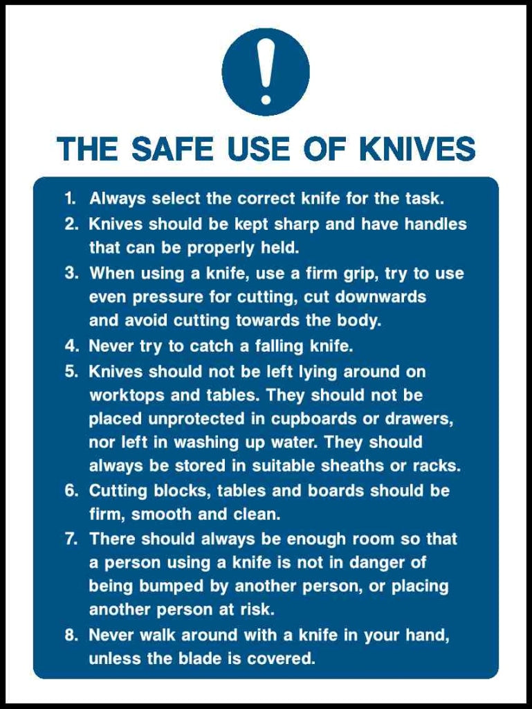 The Safe Use Of Knives Always Select The Correct Knife For Task