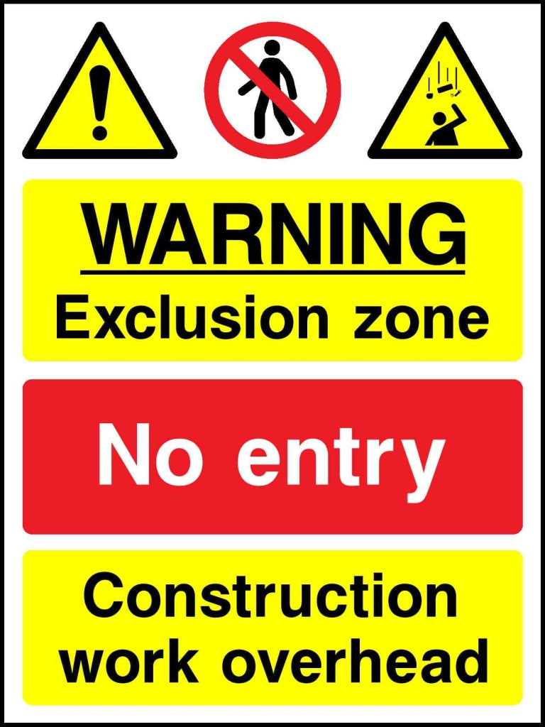 Warning exclusion zone no entry construction work overhead - Safety Decals Ltd
