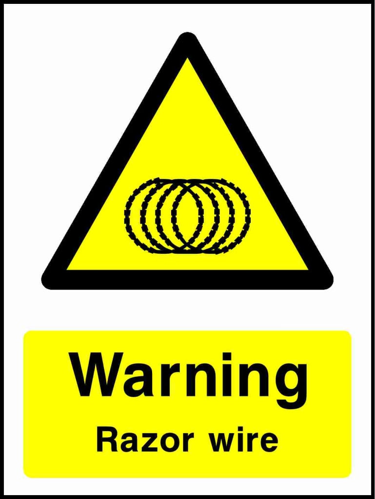 Warning Razor wire - Safety Decals Ltd