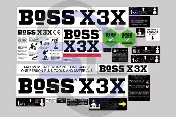 Youngman Boss X3X Safety & Cosmetic Decal Kit - Safety Decals Ltd